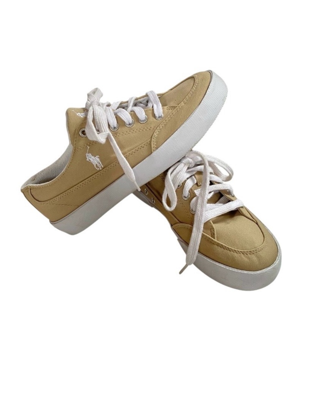 Polo by Ralph Lauren Tan Canvas Sneakers Sz 8 Classic Preppy Coastal